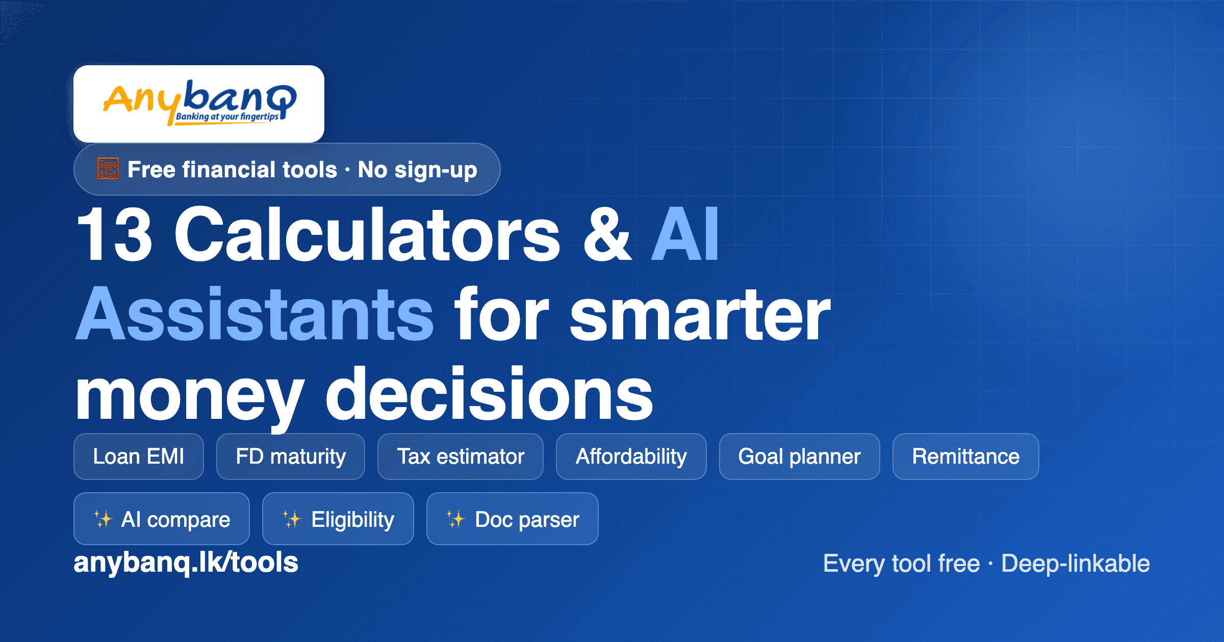 Explore AnyBanq's Free Financial Tools: 13 Calculators & AI Assistants