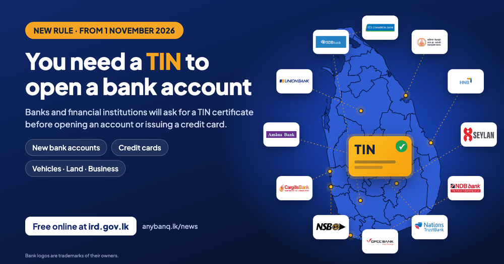 TIN now needed to open a bank account in Sri Lanka from 1 November: how to get yours free